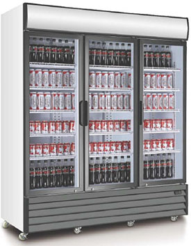 Beverage Refrigerator Manufacturer in China: 1500-2000-Litre Triple Door Fan Cooling Upright Drinks & Beverage Display Refrigerator Showcases
