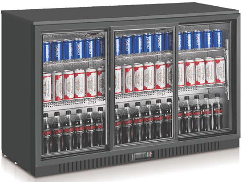 Wine Fridge Manufacturer in China: 308-Liter Three Sliding Door Back Bar Fridge Beer Fridge Wine Fridge Display Cabinet